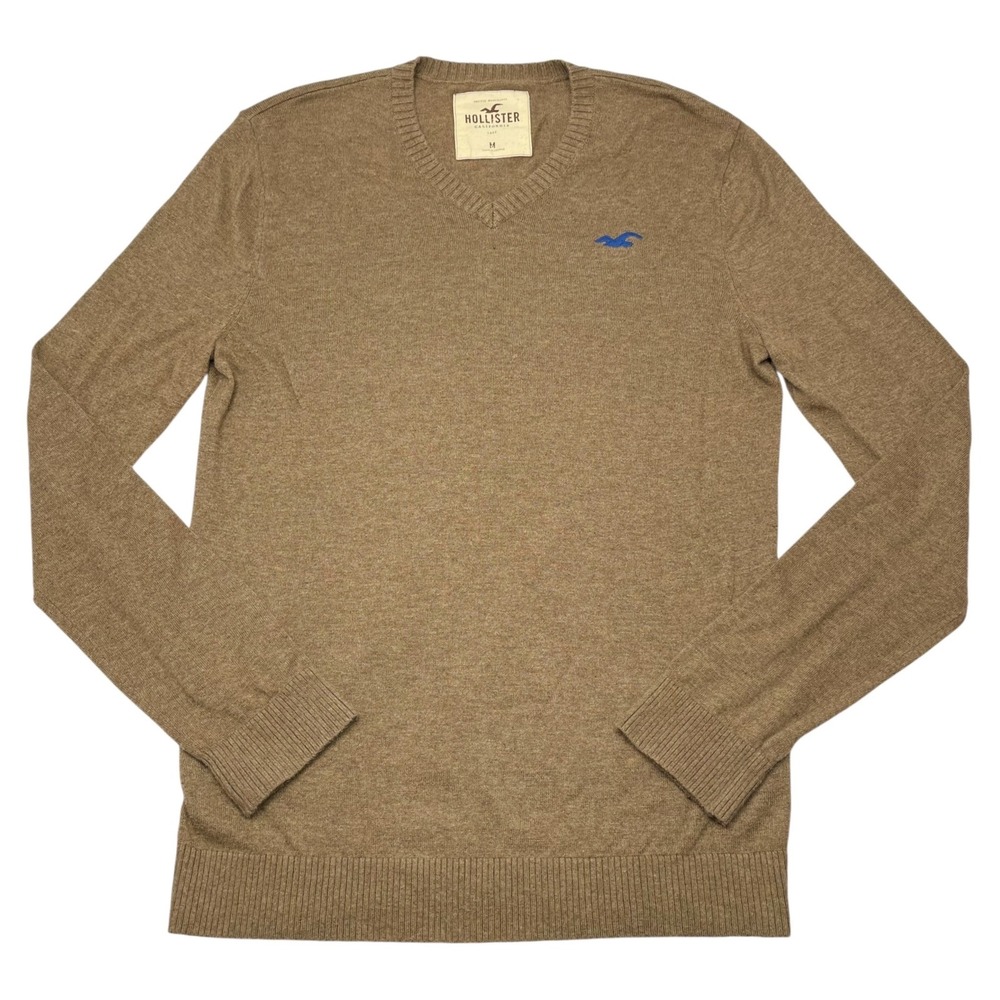 Y2K Men's Hollister V Neck Brown Knit Sweater Embroidered Bird Sz M Viscose 00's